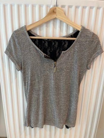 Blouse grise dentelle et noeuds