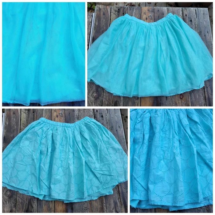 Magnifique jupe réversible Okaïdi, bleu turquoise, un coté motif dentelle, un coté tulle, 12 ans