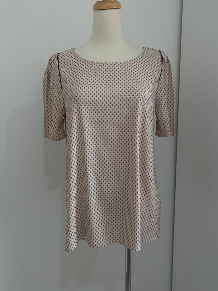 T-shirt beige imprimé noir H&M
