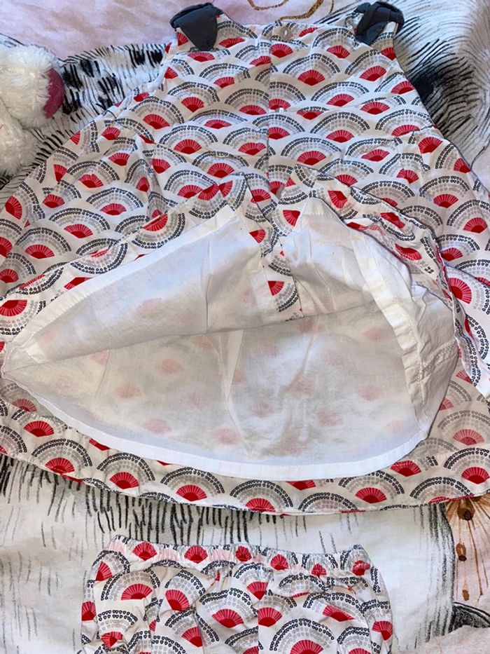 Robe doublée à motifs et son bloomer, taille 12 mois, marque Obaïbi. - photo numéro 6