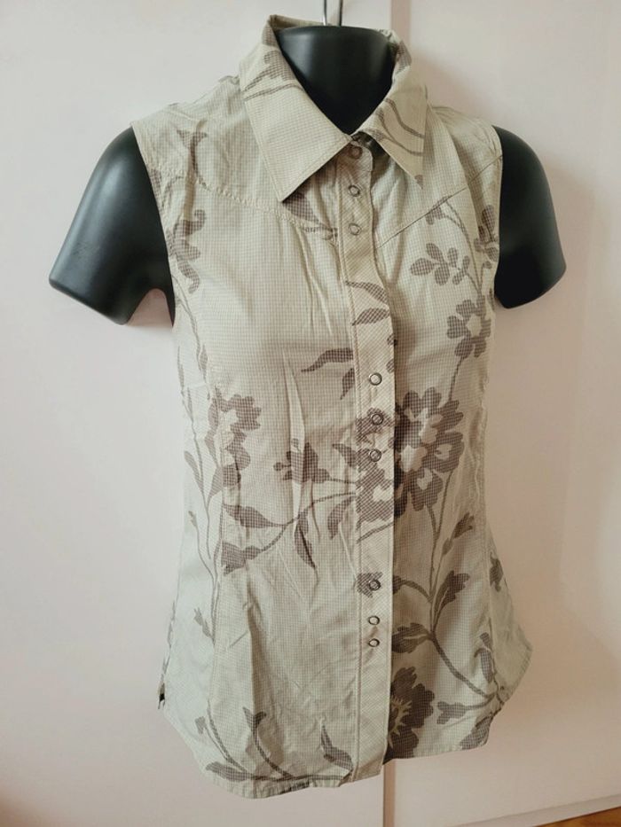 Haut Top tee shirt débardeur vert clair motifs fleurs floraux chemise coquette chemisier taille M 38 - photo numéro 2