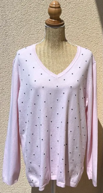 Pull rose avec des points, col V, bleu marine, Tommy Hilfiger, femme, taille : XXL