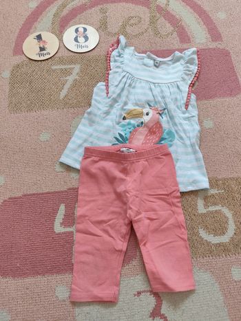 Ensemble rayé et rose 18 mois