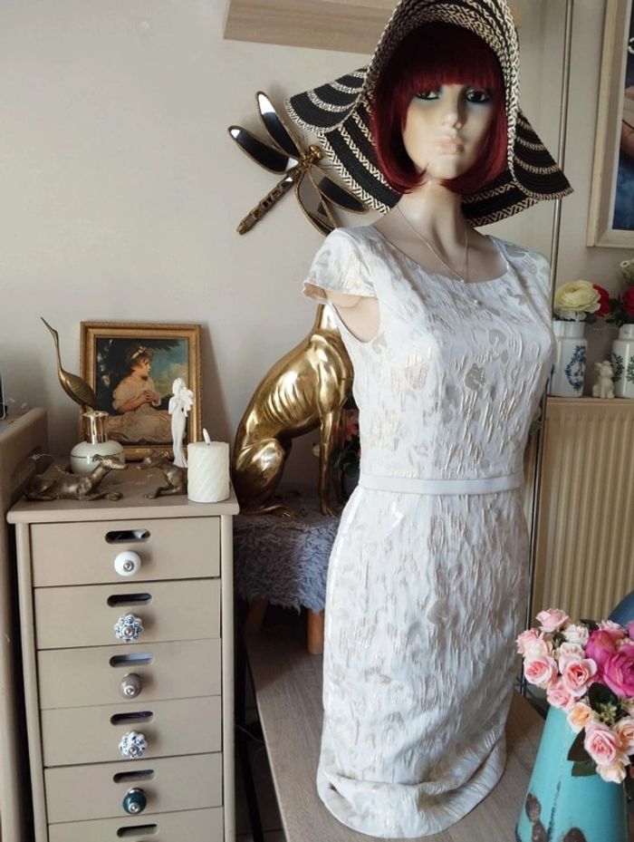 💎Robe Crème & Dorée Motifs Léopard Weise T34/36💕 - photo numéro 17