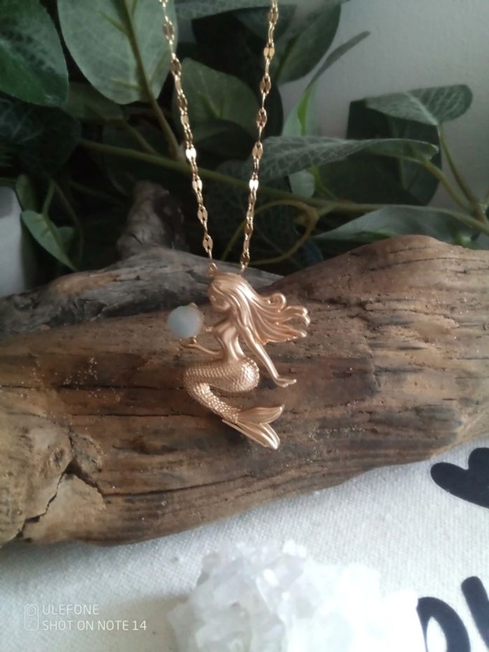 Collier pendentif sirène avec pierre naturelle aigue marine - photo numéro 2