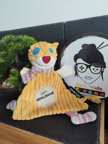 doudou deglingos hary jaune orange écharpe violet bleu bleu rayé ronronnos 3396