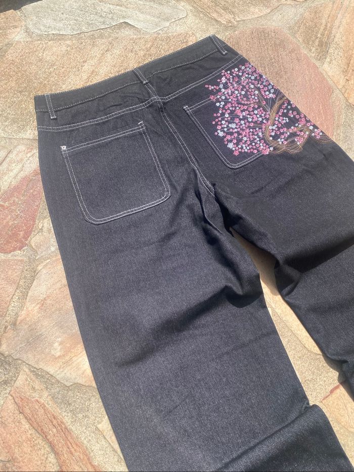 Jean Noir Ample Y2K Vintage Fleurs Roses de cerisiers Taille M et L dispo ! - photo numéro 6