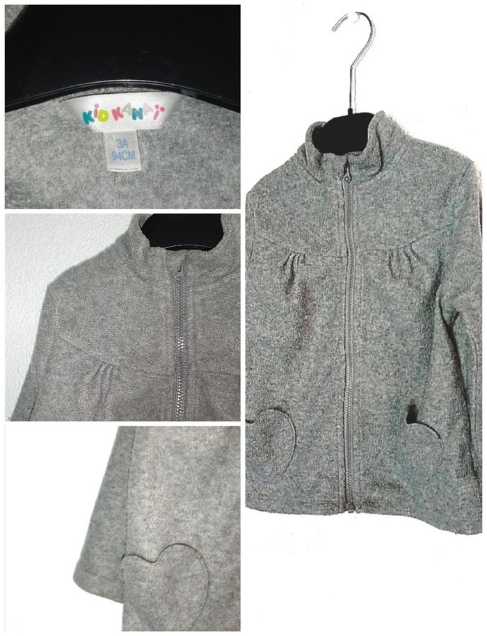 3 ans  kidkanai veste, gilet polaire zippé gris poche en forme de cœur toutes saisons /Excellent état - photo numéro 12