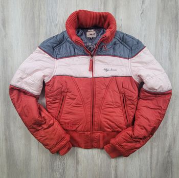 Doudoune Tommy Hilfiger Denim Brooklyn – Années 1990 – Heritage – Rouge/Blanc rosé/Bleu – Taille L – Excellent état