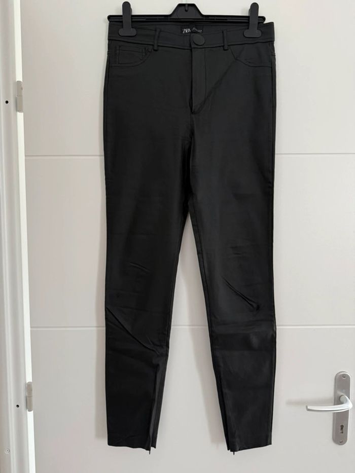 Pantalon legging zara noir enduit long L pantaloni pantalones Vloeiende Calças cuir skinny donna - photo numéro 2