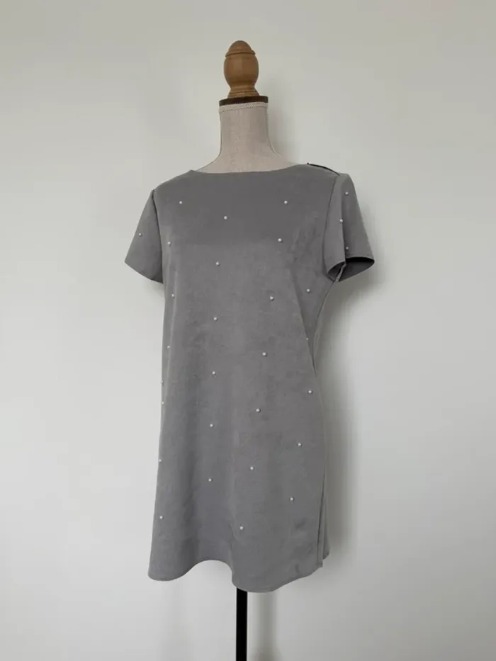 Robe tunique gris perle Kleid dress Vestido Vestito jurk jumpsuit femme volant mujer donna woman - photo numéro 4