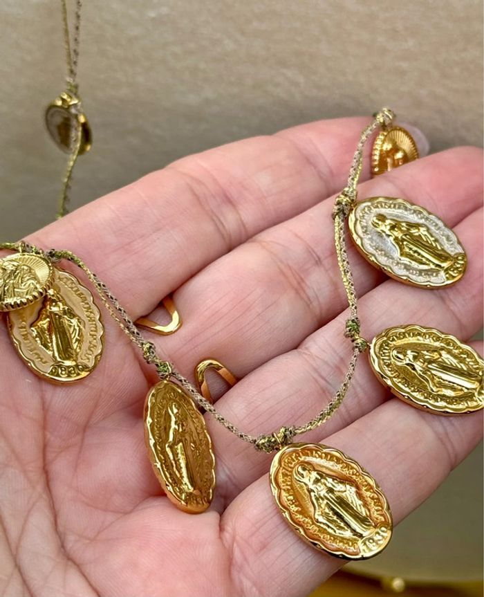 Collier Habaha paris réglable double cordon médailles acier inoxydable or vierges - photo numéro 7