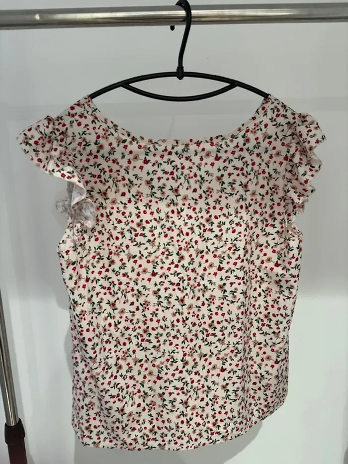Blouse manche courte beige à fleurs - photo numéro 2