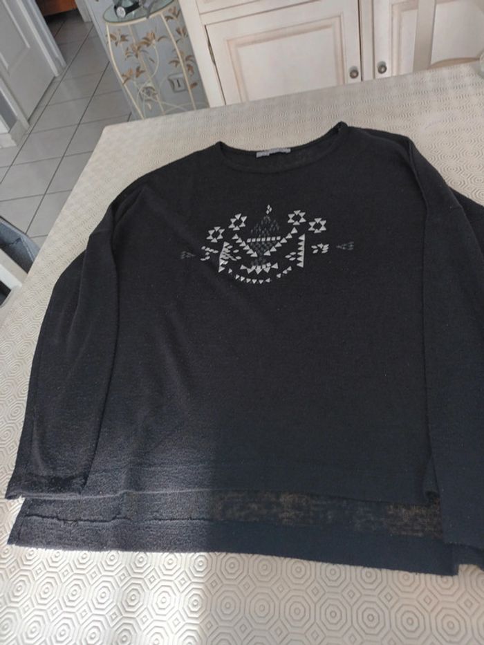 Pull léger T 38/40 Ligne à suivre noir - photo numéro 3