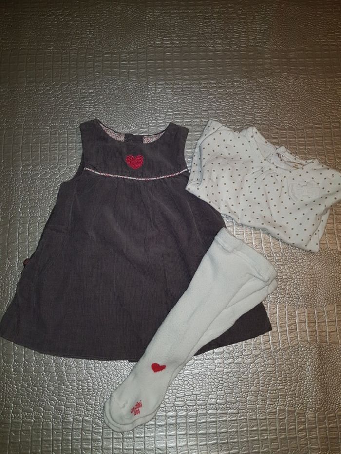 Ensemble 3 pieces Obaibi : robe, t-shirt et collant 3 mois - photo numéro 2