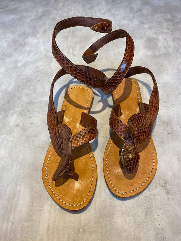 Sandales vintage en cuir python pointure 38 - photo numéro 4