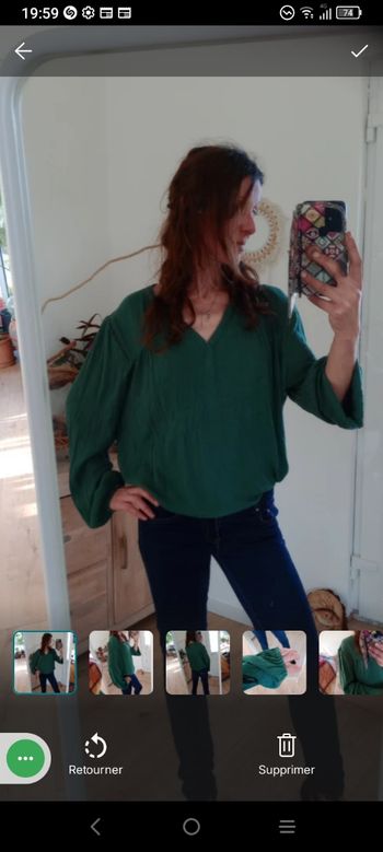 Blouse xl verte fluide détails ajourés p