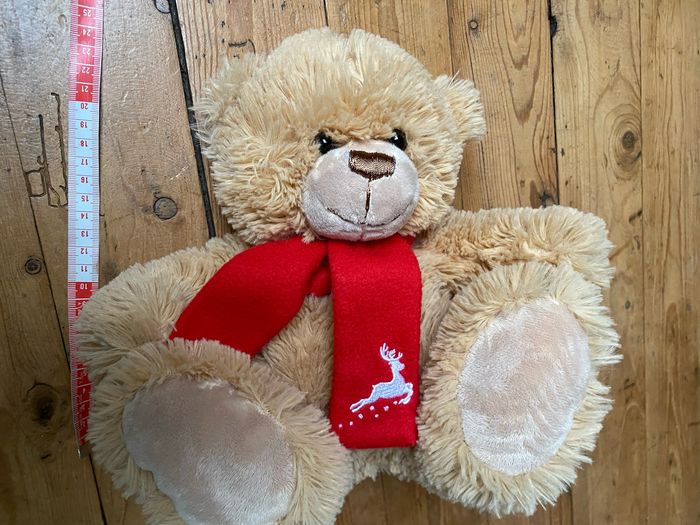 Ours beige écharpe rouge renne 25 cm Parfait état - photo numéro 4