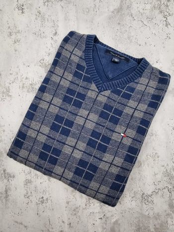 Pull col V Tommy Hilfiger bleu/gris, M Hommes