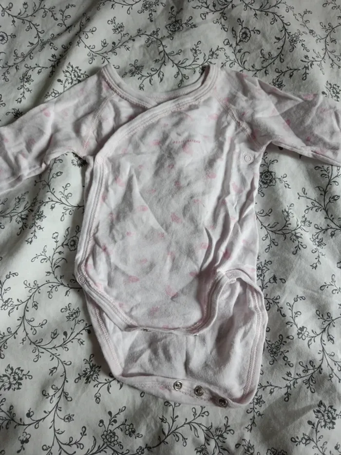 Body croisé manches longues rose petites plumes 60cm Petit Bateau