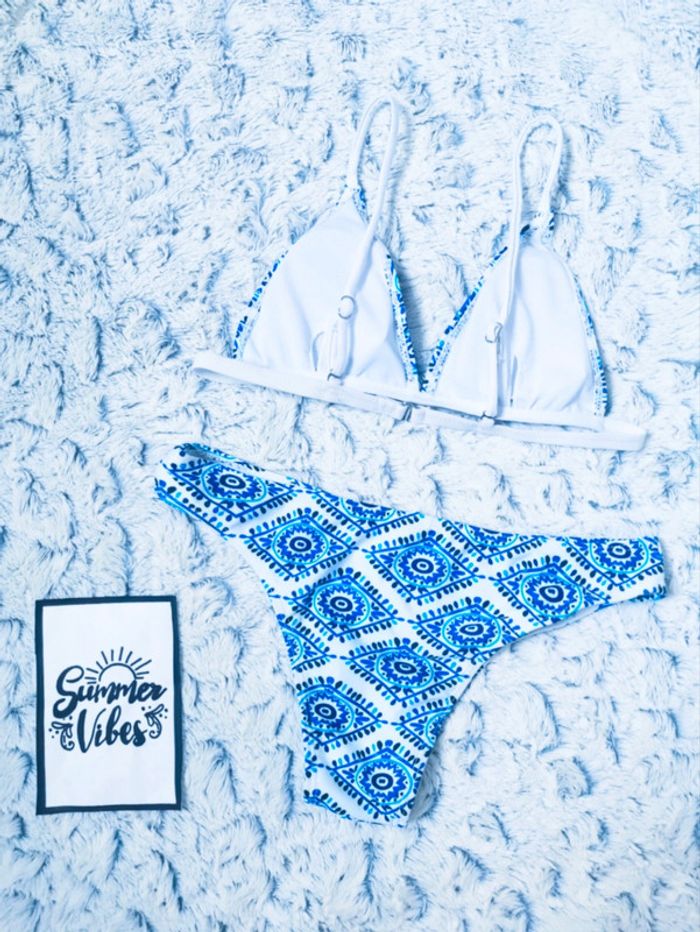 Bikini imprimé bleu et blanc- T.S ou T.36 🖤 - photo numéro 2