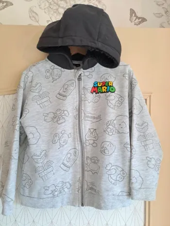 Gilet sweat à capuche doublée garçon 5 ans super Mario tbe gris noir