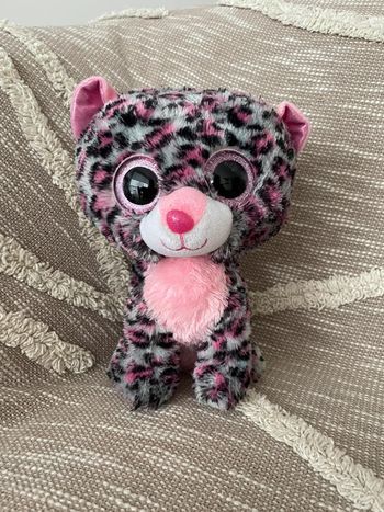 Peluche doudou 24cm TY chat léopard guépard rose gris et noir très bon état
