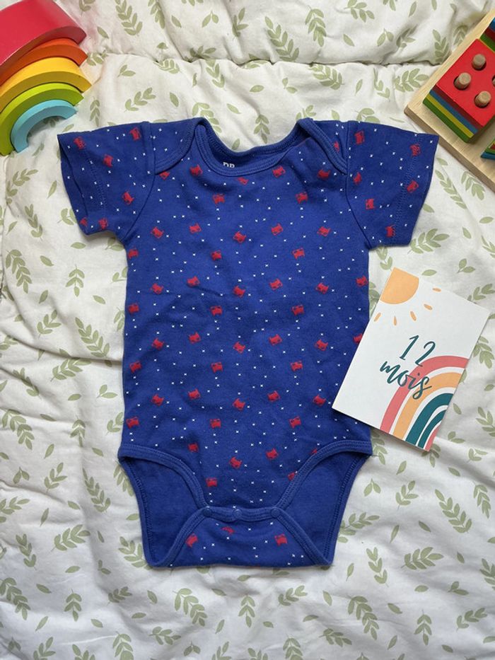 body manches courtes bleu motifs masques du pareil au même 12 mois - photo numéro 2