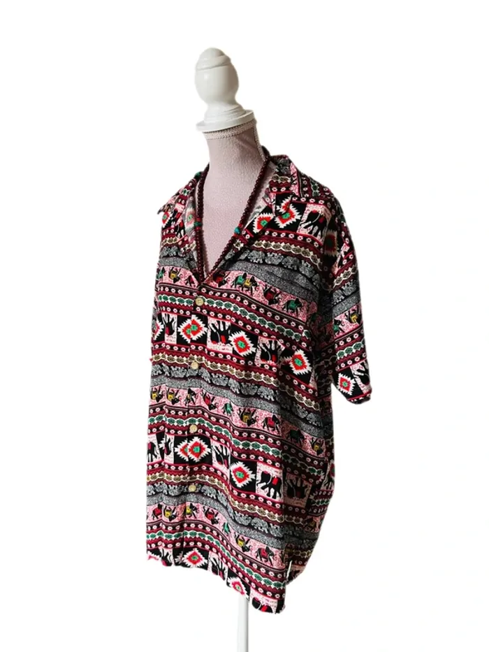🐘Chemise vintage hippie 100% coton éléphants multicolores🌿Indian ethnic festival style shirt🐘 - photo numéro 9