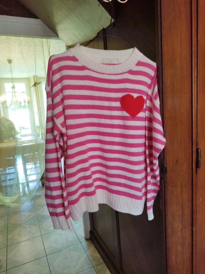 Pull sweatshirt rayures cœur vintage y2k L/40 - photo numéro 5