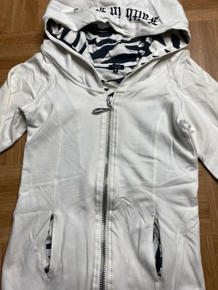 Veste à capuche zippée long noir intérieur zèbre vintage Faith Connexion - photo numéro 4