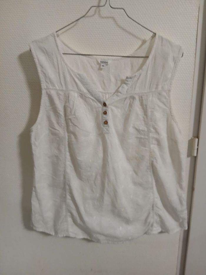 Haut femme d ete en coton et polyster couleur blanc taille 44 marque zamba - photo numéro 5