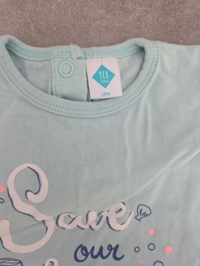 Ensemble 2 pièces bébé fille short vert Tee-shirt bleu ciel T18mois TBE tex - photo numéro 2