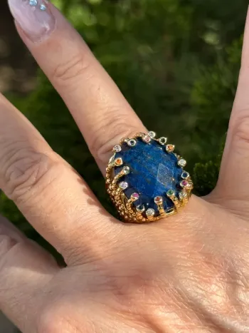 Grosse habaha Paris acier inoxydable or tige cristaux couleurs et pierre véritable lapi lazuli