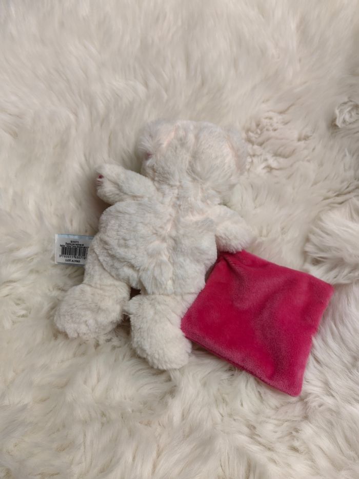 Doudou mouchoir peluche pantin ours ourson câlins Baby Nat BN071 Blanc Rose - photo numéro 4