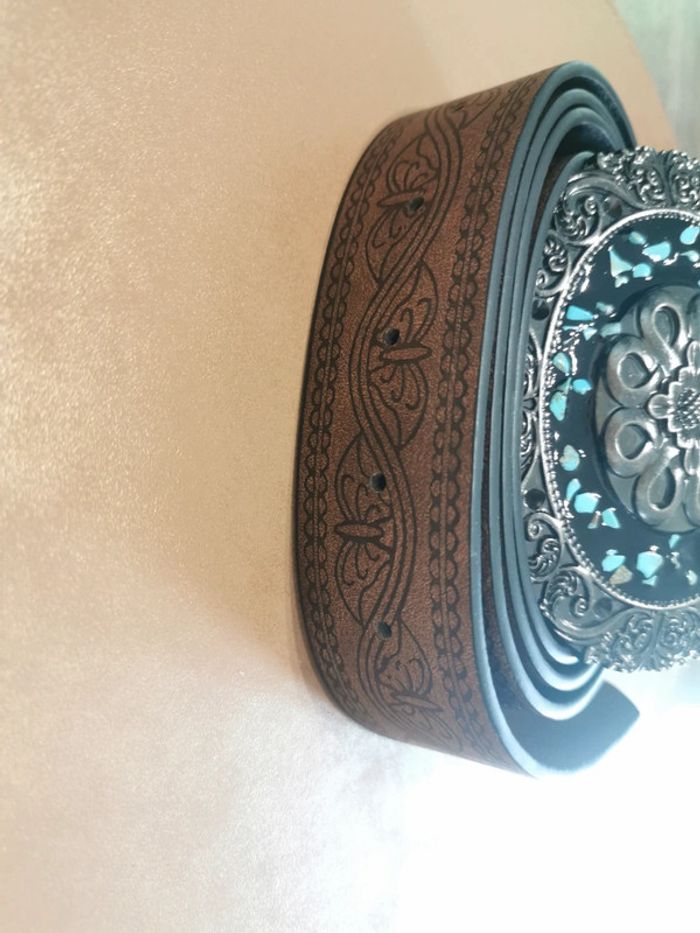 Ceinture de cowboy country argenté et bleu turquoise - photo numéro 3