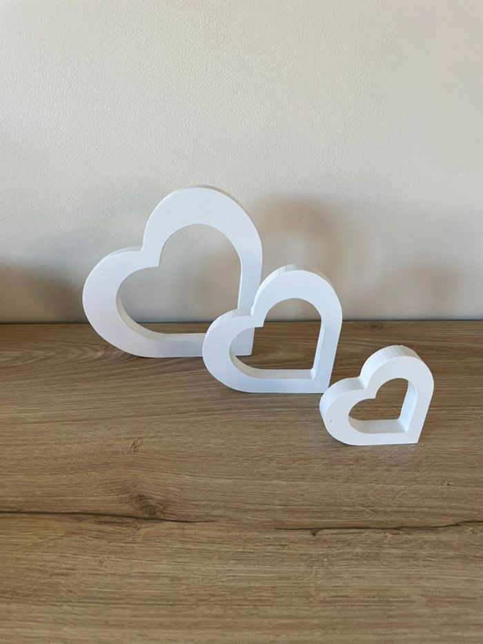 Lot de 3 coeurs bois blanc - photo numéro 3