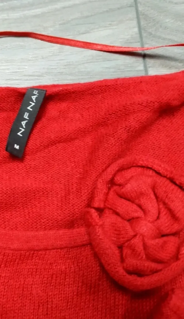 Pull blouse manches longues rouge laine nœuds M 38 Naf Naf - photo numéro 4