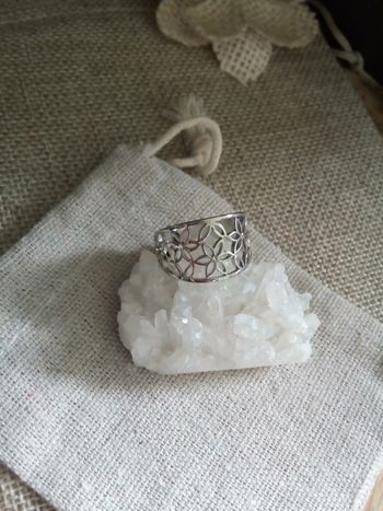 Bague bohème fleur zircons acier inoxydable argenté