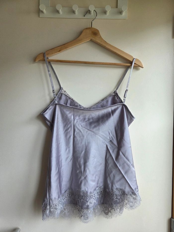 Débardeur satiné gris avec dentelle - taille M - photo numéro 4