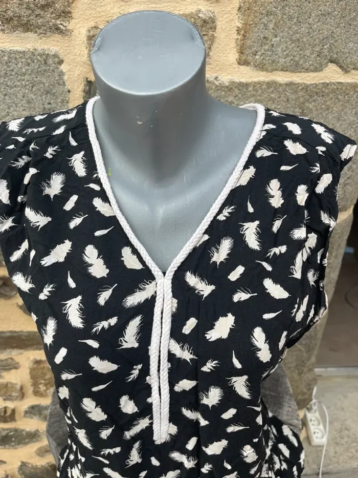 Robe noir imprimée plume crème - Goa - photo numéro 2