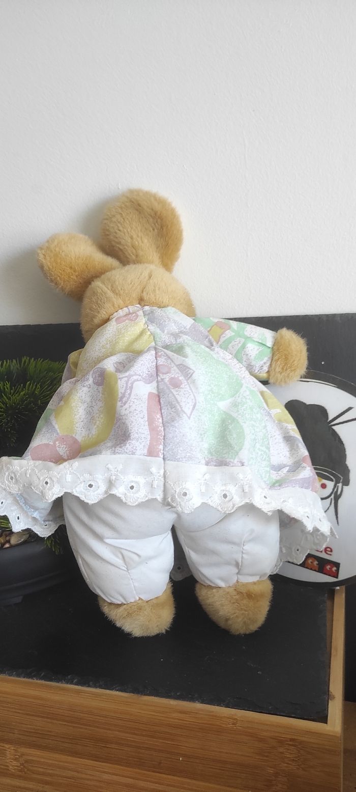peluche lapin anne plush club marron blanc robe vert violet jaune ancien zoo éléphant - photo numéro 2