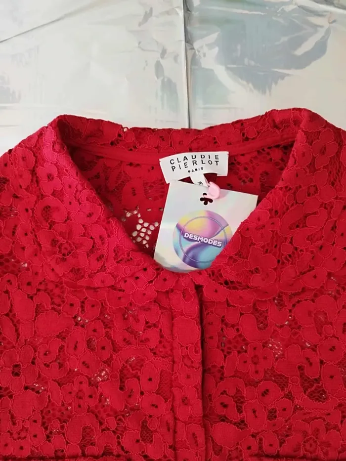 Blouse manches courtes dentelle rouge Claudie Pierlot - photo numéro 6
