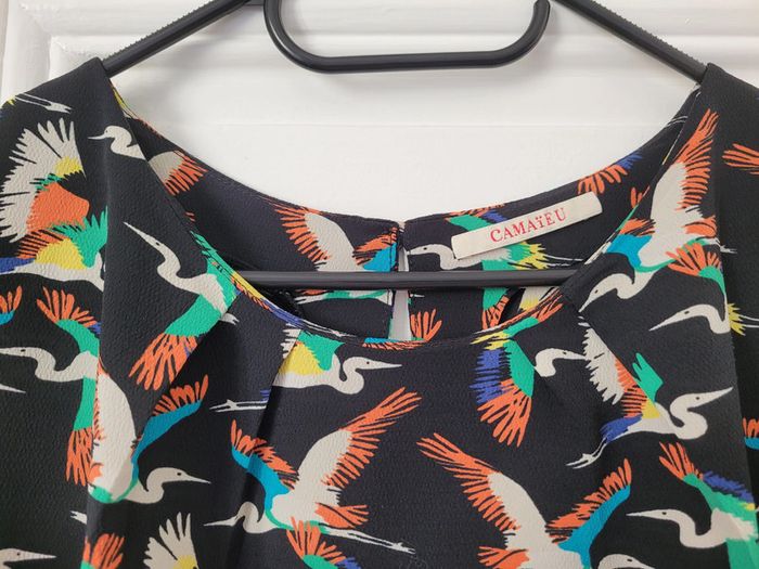 Blouse manches courtes noires à motifs Camaïeu T38 - photo numéro 2