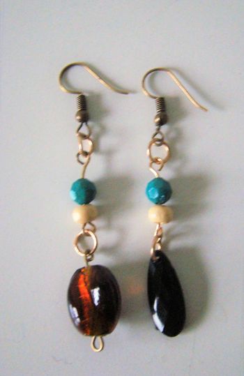 boucles oreilles  pendantes  turquoise  ambre