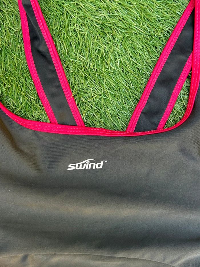Maillot de bain 1 pièce natation dos croisé - noir et rose - swind taille L - photo numéro 2