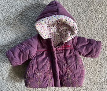 Manteau à capuche violet taille 1 mois Orchestra