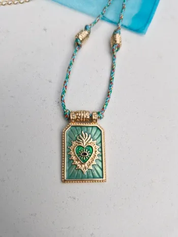 Collier Talisman turquoise ex-voto vert