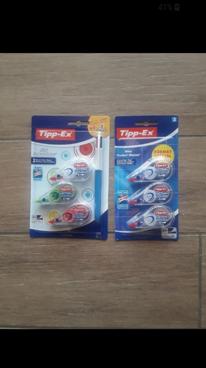 Lot souris tipp ex avec stylo bic 4 couleurs