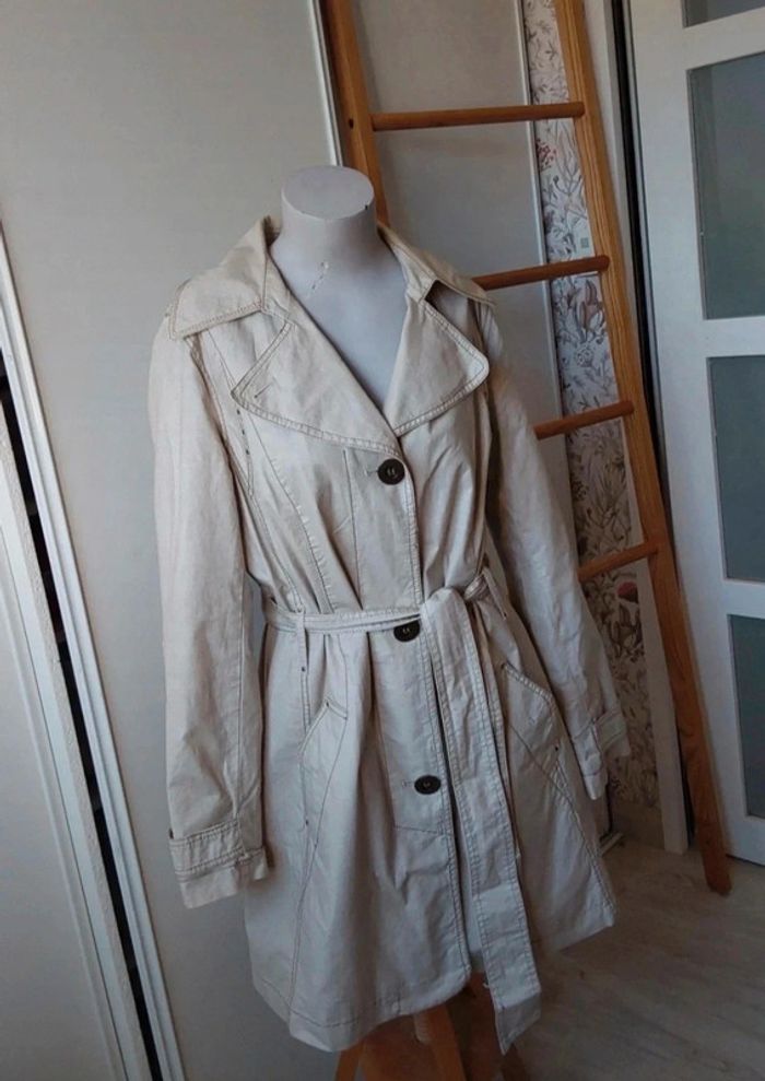 Trench veste Imperméable chic beige T 40 Coton ciré lin - photo numéro 7